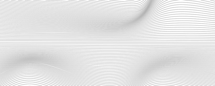 Elegant monochrome wave lines forming a smooth distortion effect, resembling sound waves or terrain mapping in a clean and sophisticated style. simple design