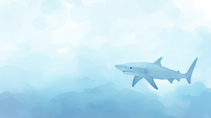 Naklejka premium Serene Underwater Scene of Shark Swimming in Calm Blue Water