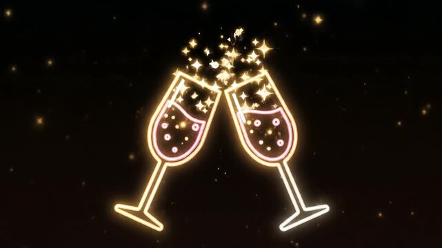 Celebratory champagne glasses with sparklers clinking in a joyful animation video toast.