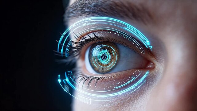 Closeup of human eye with digital overlay