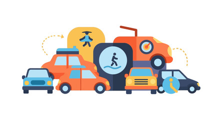 Fototapeta premium Vehicles in Traffic Congestion Scene.