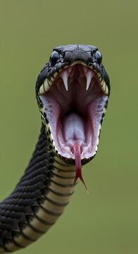 Black Snake, Open Mouth, Venomous Fangs, Closeup