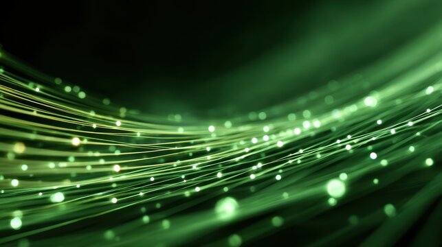 Abstract Green Lines: A vibrant, flowing abstract composition of luminous green lines and orbs against a dark background, evoking a sense of energy, technology, and futuristic design.