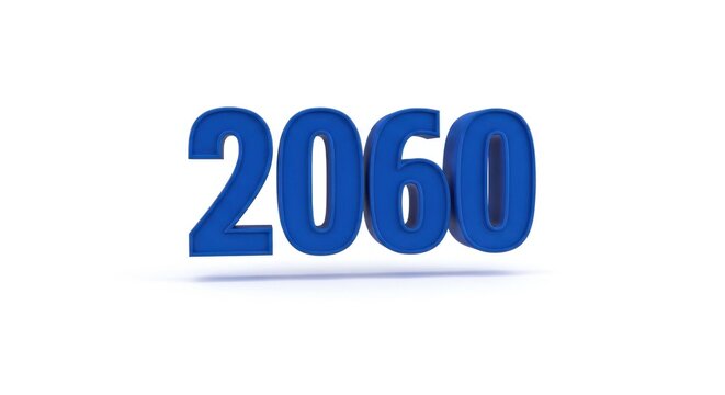 A blue three-dimensional number 2060 on a white background