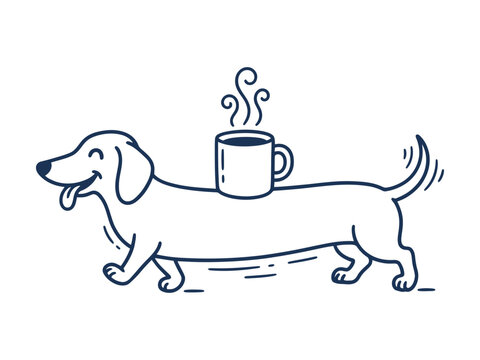 Dachshund carrying coffee naive hand drawn vector illustration
