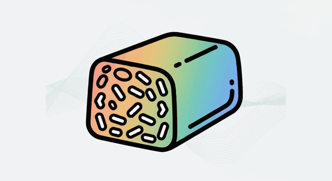 Vibrant rainbow candy bar icon minimalist graphic design with textured sprinkles on a light