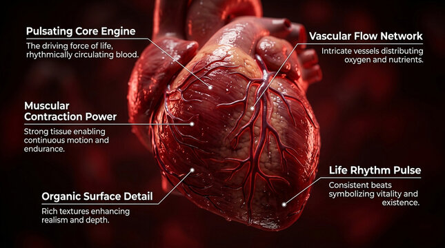 Cardiovascular System Concept Realistic Human Heart Anatomy with Scientific Annotations