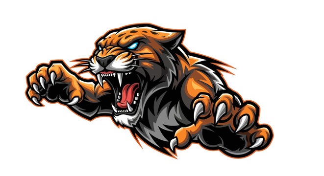 Aggressive roaring tiger illustration dynamic action vector design