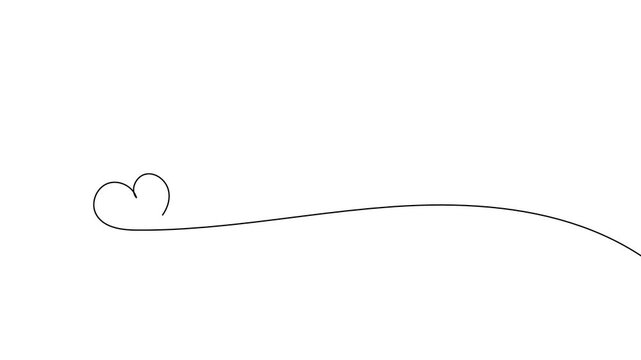 一筆書きのハートの線画。一本の黒い糸がハートを紡ぎながら波打つデザイン。恋心や愛情のシンボル背景。シンプルでおしゃれなドローイングアニメーション