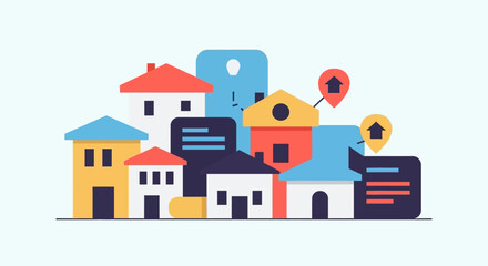 Fototapeta premium Colorful houses and buildings illustration.