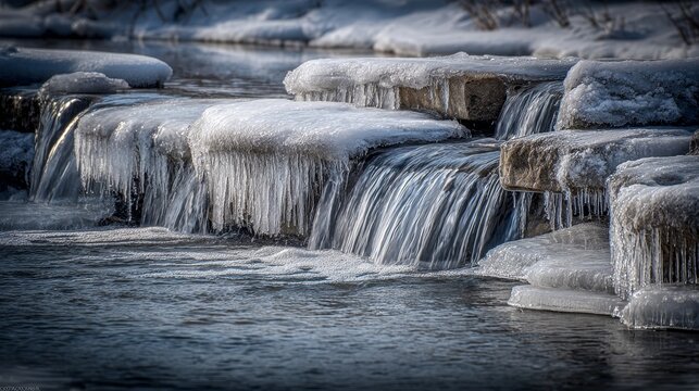 Frozen Waterfall with Icicles Capturing the Beauty of Winter's Embrace