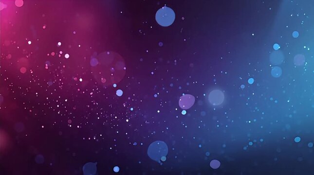 Abstract background with glowing bokeh lights and shimmering particles creating a vibrant pink and blue gradient, ideal for festive celebrations, presentations, and digital design projects