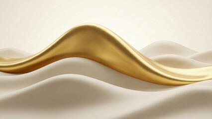 Obraz premium Flowing golden wave with white silk layers on cream background