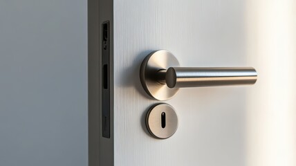 Naklejka premium Door handle white door close up of door handle on plain white door simple interior design element