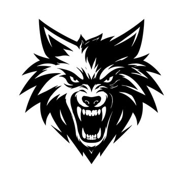 A menacing wolf head with sharp teeth and furious expression roars loudly outdoors.
