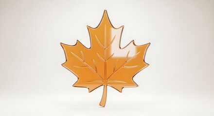 Obraz premium 3d render of an isolated amber glass maple leaf on a bright studio background.