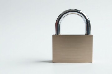 Fototapeta premium Closed padlock, shiny metal, white background, mechanism, tool, safeguard