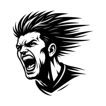 A furious man with spiky hair screams in anger and frustration