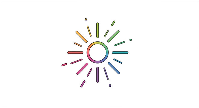 Vibrant rainbow sunburst icon radiating joy and positive energy on a white background minimal design