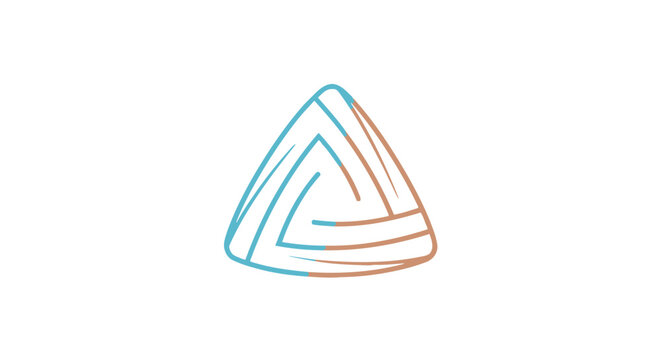 Modern abstract triangular logo design featuring interlocking lines in teal and brown on a white