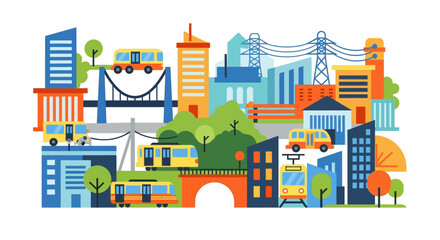 Naklejka premium Cityscape with buildings and bridge.