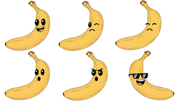 set of bananas isolated vector emoticon animated