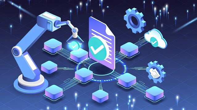 Automation process in cloud data management digital workspace infographic futuristic view