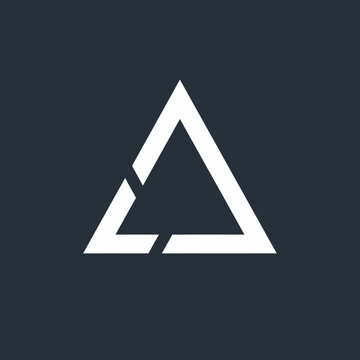 White triangle shape with broken line art on dark background