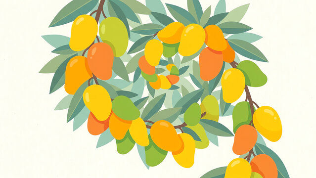 Mango Tree with Colorful Mangoes for Tropical Freshness Concept