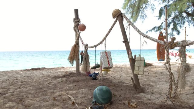 Fishing Gear and Floats Hanging on a Tropical Beach in Phuket