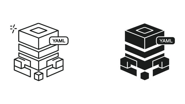 Yaml data structure icon in line and solid style on white background