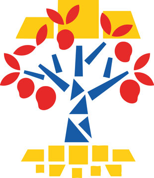 Manggo Tree Flat Vector Geometric Design on Transparent Backdrop