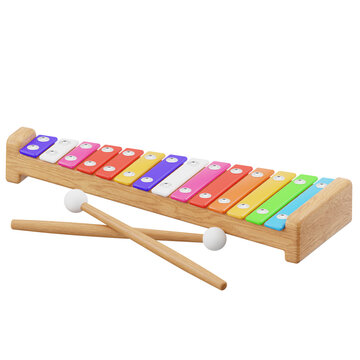 Wooden Xylophone With Colorful Keys And Mallets