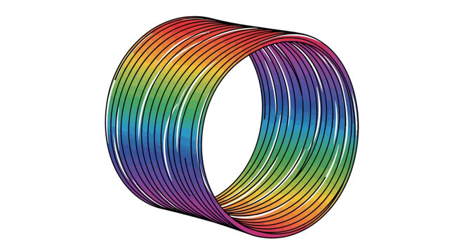 Vibrant rainbow coil spring illustration, a playful and dynamic abstract design element