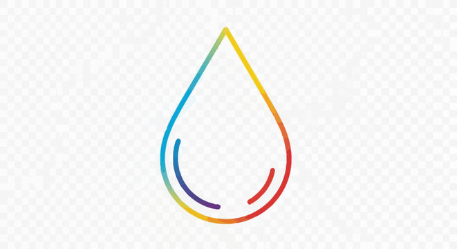 Vibrant rainbow gradient water drop line art symbol representing fluid purity and color diversity