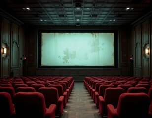 Fototapeta premium Empty Vintage Movie Theater with Dim Moody Lighting