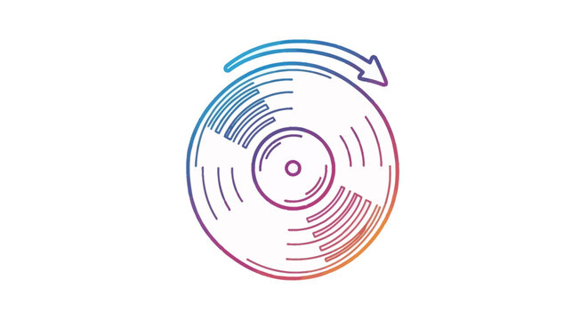 Vibrant gradient outline icon of a classic vinyl record spinning with an arrow indicating rotation