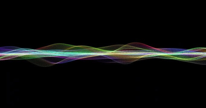 Abstract colorful glowing wave. Cyber digital stylized line art background. 4K 3D rendering loop animation.