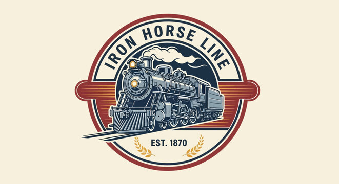 Vintage steam train logo with crest.