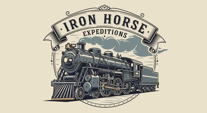 Vintage steam locomotive travel logo design.