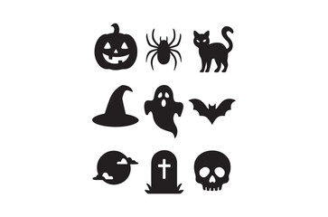 Obraz premium A collection of spooky halloween silhouettes including pumpkins spiders and ghosts