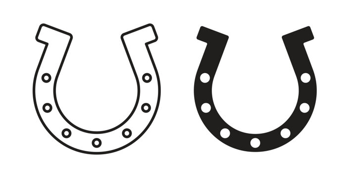 Horseshoe icon line style collection. Simple black solid icons