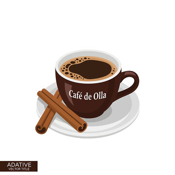 Mexican Cafe de Olla with Cinnamon Sticks Vector Illustration