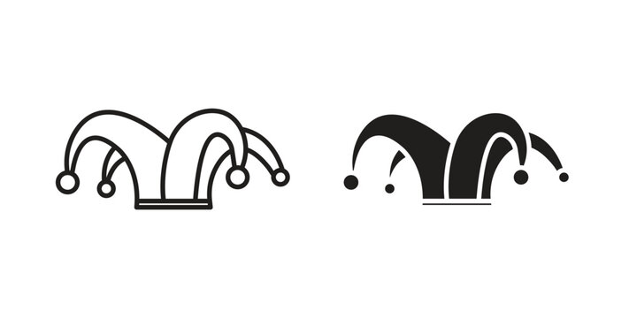 Joker hat icon line style collection. Simple black solid icons