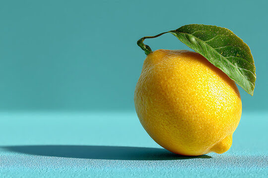 Fresh lemon sits on a pastel surface casting a soft shadow in bright light during daytime Generative AI