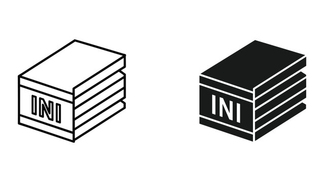 Black and white line art illustration of two stacks of ini files