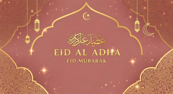 Celebration of eid al adha with traditional islamic decorations and greetings