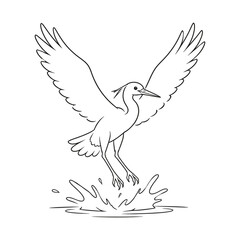 Fototapeta premium Bird in Flight with Water Splash Line Art Vector Illustration