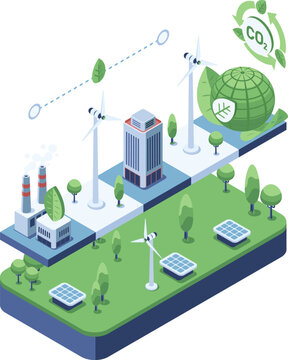 Isometric Roadmap To Carbon Neutral With Sustainable Ecosystem