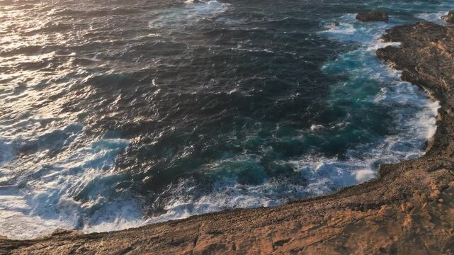 Drone Shot of Coastline of Malta. Mediterranean Sea Waves and Cliffs